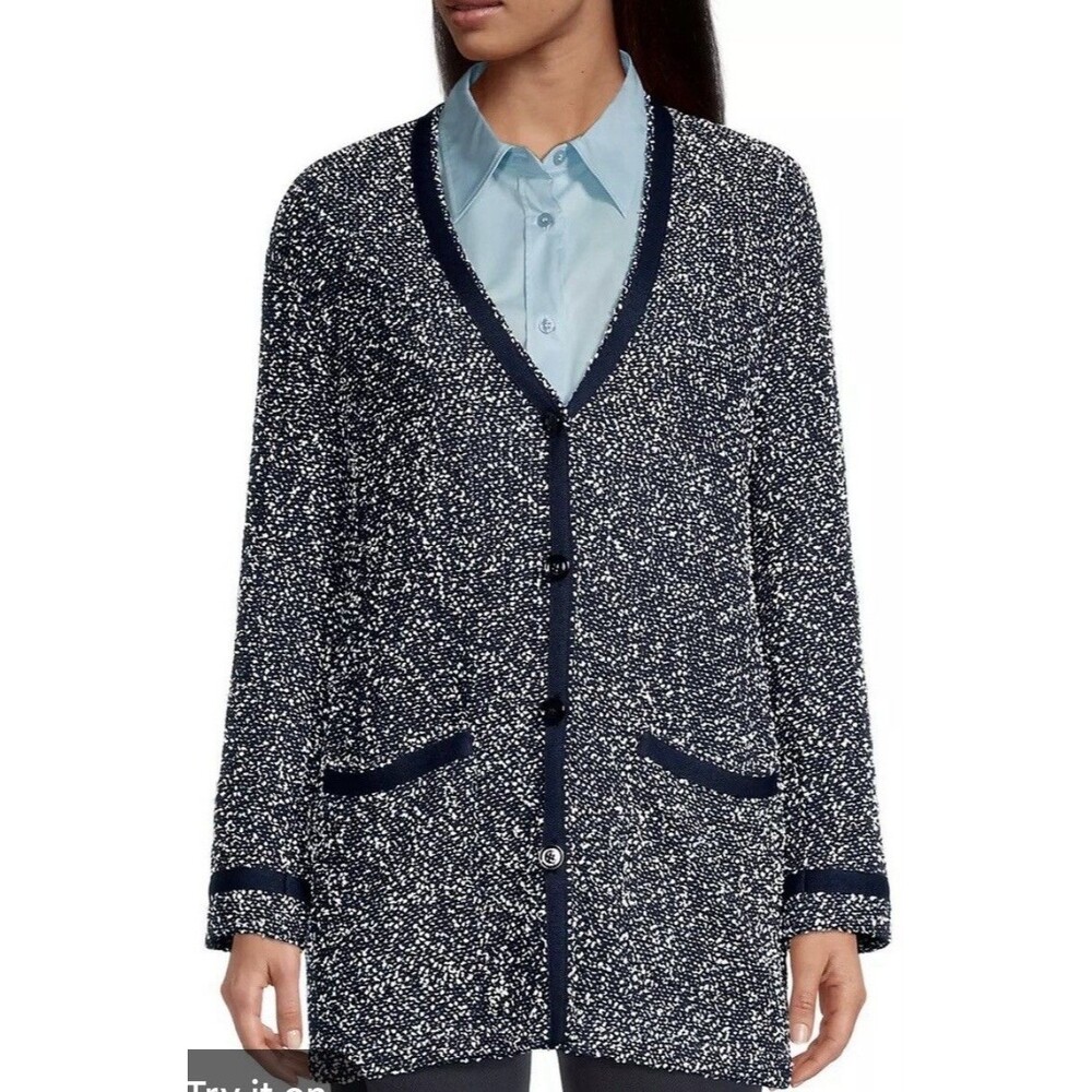 BOSS by Hugo Boss Jienna Women’s Tweed Blazer Jacket Size 6 black white cardigan